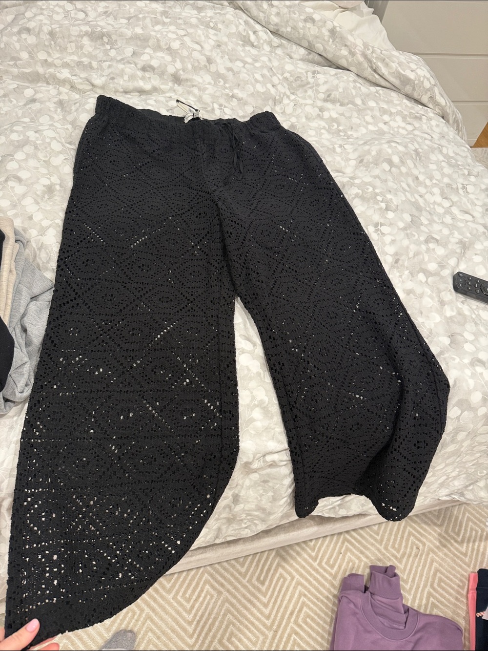 Banana Republic Black Wide Leg Eyelet Crochet Pants
